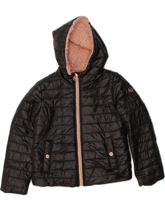 MICHAEL KORS Girls Hooded Padded Jacket 7-8 Years Black Nylon Fleece Jacket Down Jacket Parka