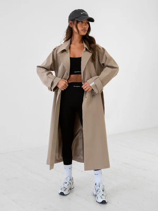 Amara Trench Coat - Beige Suede Faux Fur Shearling