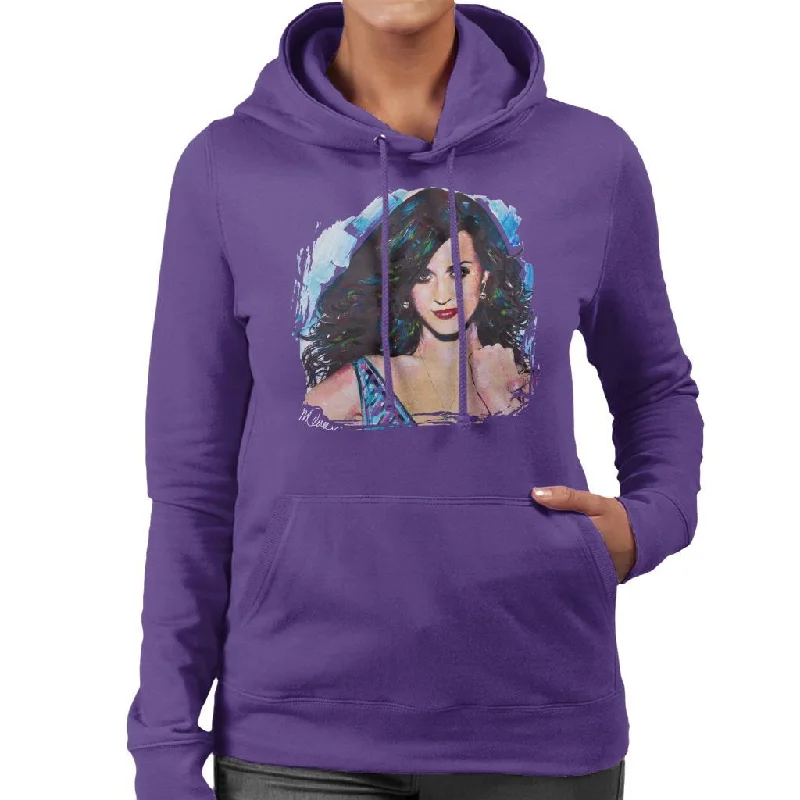 Sidney Maurer Original Portrait Of Katy Perry Long Hair Women's Hooded Sweatshirt Hoodie with Slit Hem Functional Movement