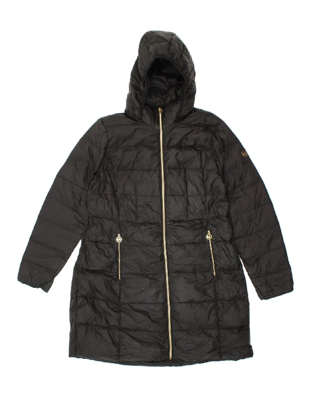 MICHAEL KORS Womens Hooded Padded Coat UK 14 Large Black Nylon Bolero Crop Top Camisole