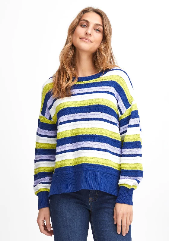 Fransa Striped Sweater, Dark Citron Mix Terry Blend Velvet Blend Canvas Blend