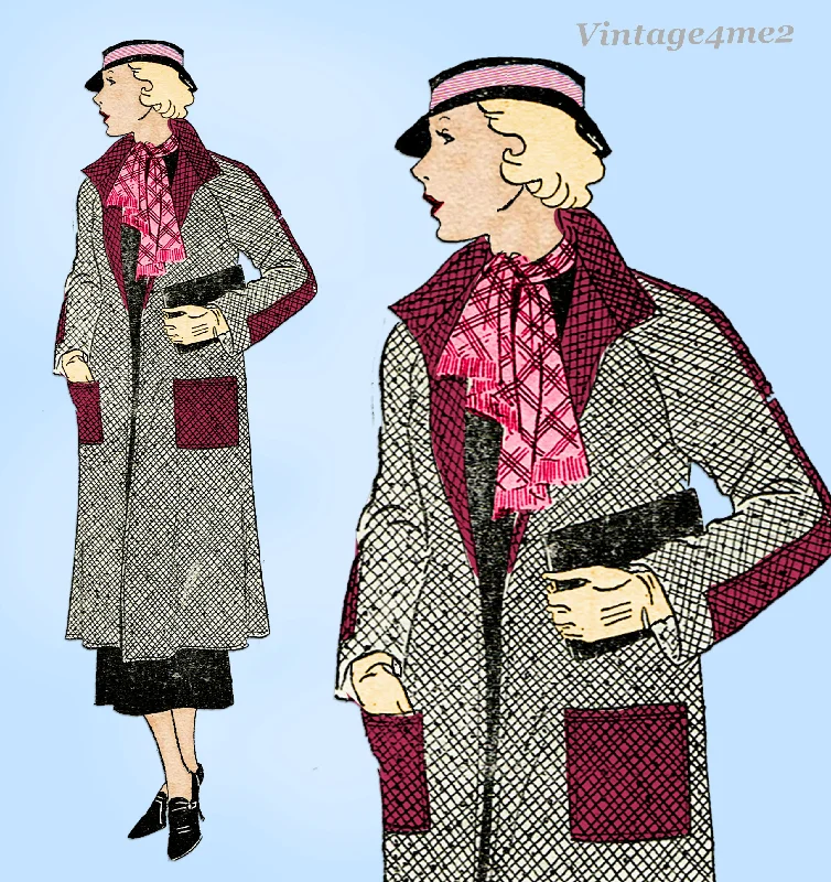 New York 255: 1930s Uncut Misses Swagger Coat Size 31 B Vintage Sewing Pattern Mesh Canvas Denim