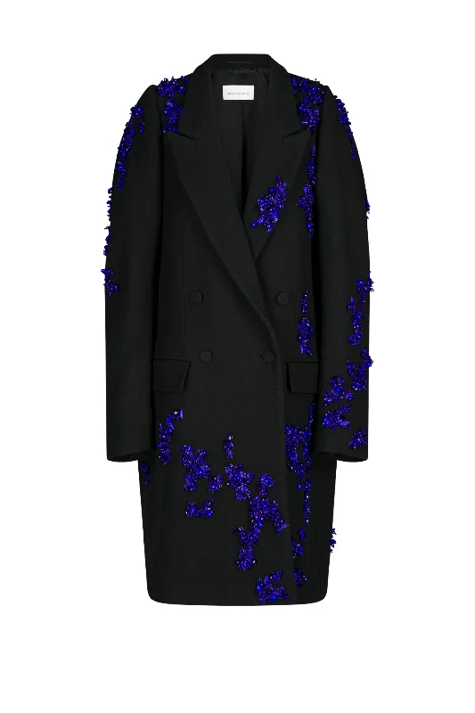 Rinky Embellished Coat Appliqued Beaded Sequined