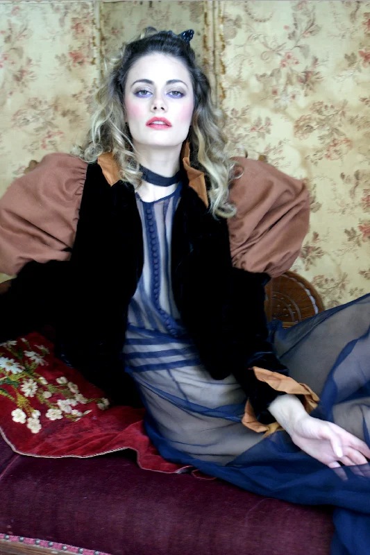 ZOE/ New Arrival Best Seller Anna Karinina Mutton Sleeve BQ Velvet Coat Couture Blouse Shirt Tunic