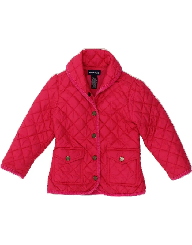 RALPH LAUREN Girls Quilted Jacket 2-3 Years Pink Polyester Fleece Fabric Down Fabric Feather Fabric