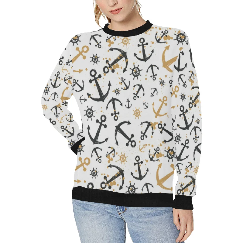 Anchors Rudders pattern Women's Crew Neck Sweatshirt Hoodie with Belted Waist Structured Tailored