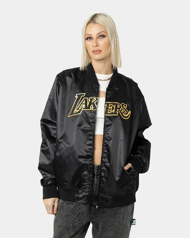 Mitchell & Ness Los Angeles Lakers Big Face 4.0 Satin Jacket Black Faux Fur Jacket Real Fur Jacket Shearling Jacket