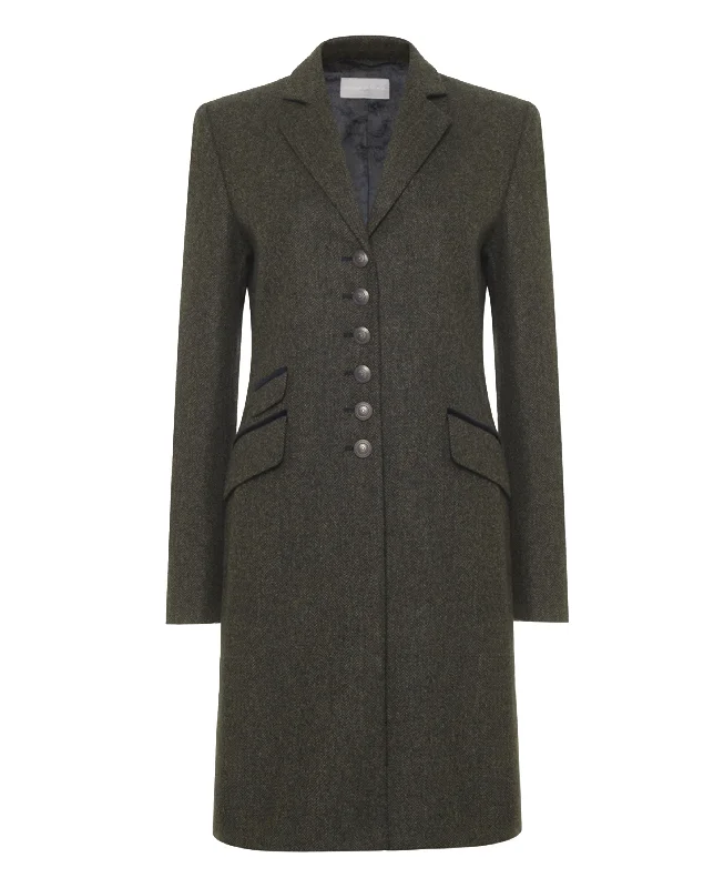 Catherine Coat - Olive Navy Shawl Collar Notch Collar Lapel Collar