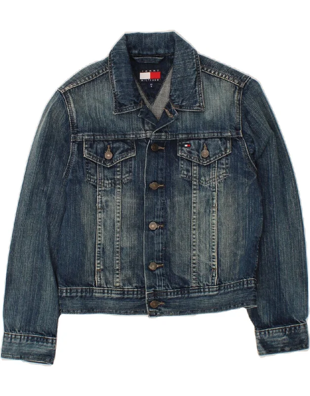 TOMMY HILFIGER Girls Crop Denim Jacket 9-10 Years Small Blue Cotton Print Jacket Jacquard Jacket Embroidered Jacket