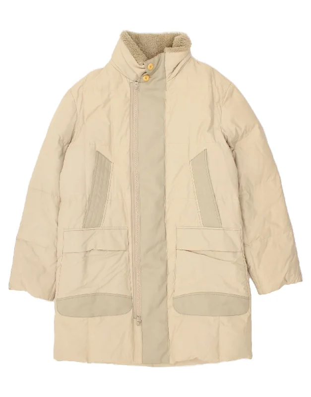 MARLBORO CLASSICS Mens Padded Coat UK 40 Large Beige Nylon Zip Front Button Front Snap Front