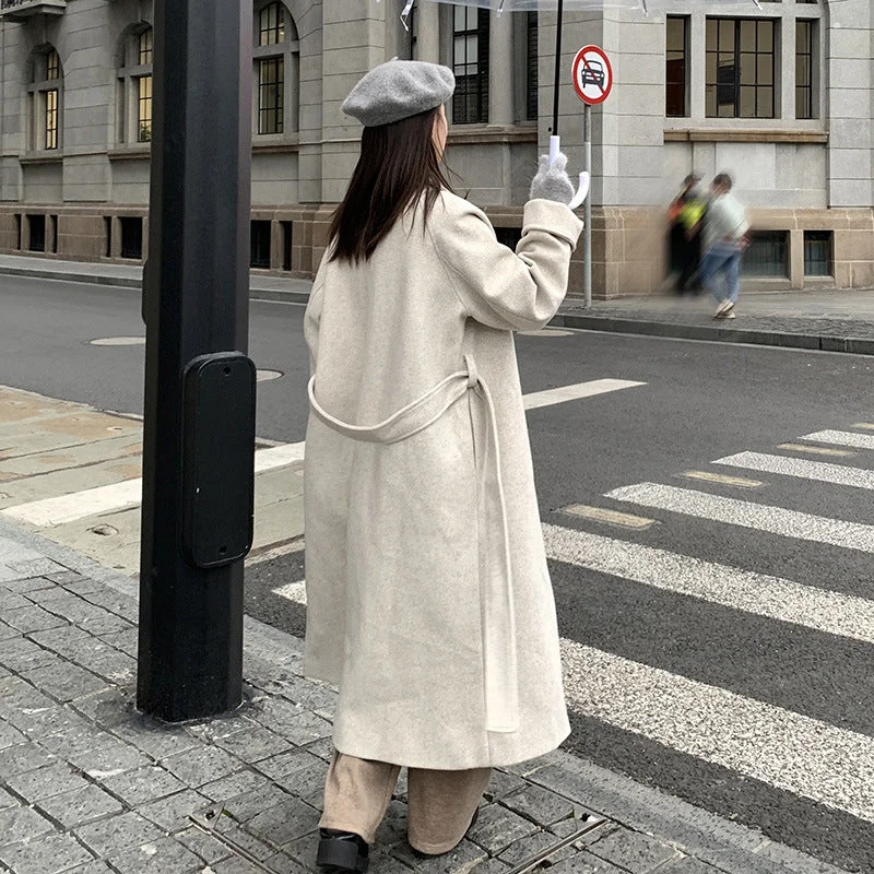 Wjczt winter fits 2024 Autumn and Winter Hepburn Style Woolen Coat Mid-Length Winter Mori Small over-the-Knee Temperament Coat Buttoned Toggled Snapped