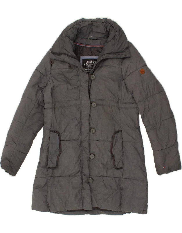 TOMMY HILFIGER Womens Padded Coat UK 16 Large Grey Welt Pockets Slit Pockets Flap Pockets