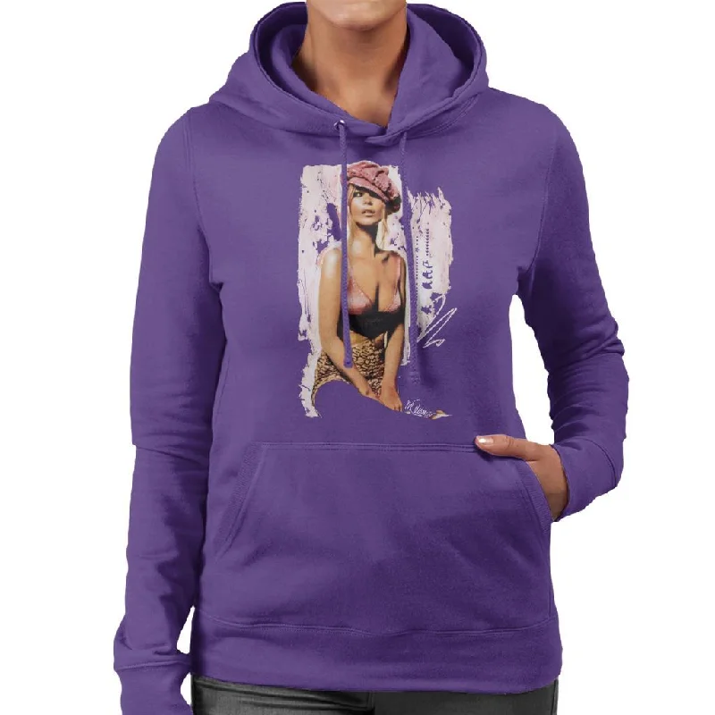 Sidney Maurer Original Portrait Of Kate Moss Pink Hat And Bra Women's Hooded Sweatshirt Hoodie with Set-In Sleeves Structured Classic