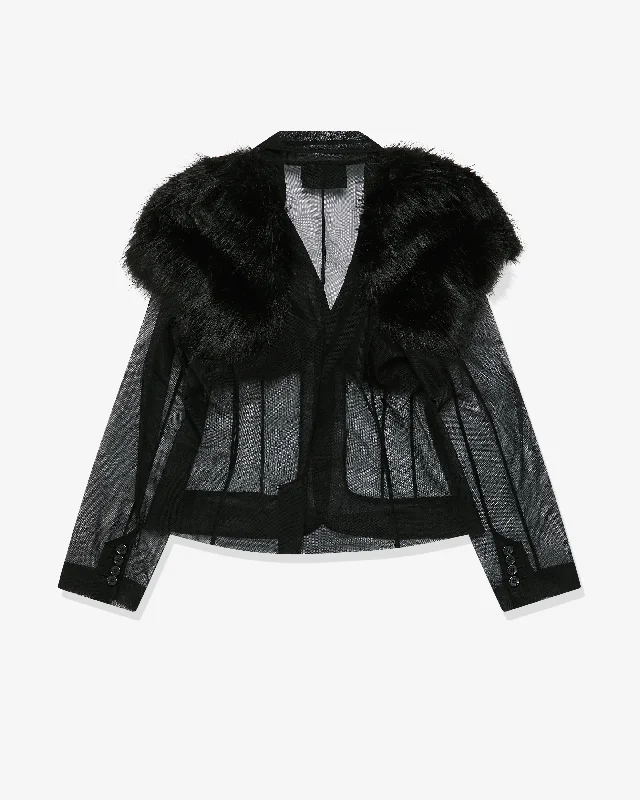 Simone Rocha - Women's Faux Fur Detail Jacket - (Black) Denim Jacket Leather Jacket Suede Jacket