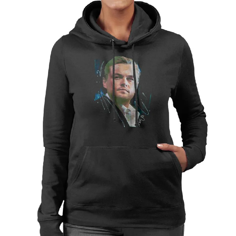 Sidney Maurer Original Portrait Of Leonardo DiCaprio Stare Women's Hooded Sweatshirt Hoodie with Applique Textured Unique