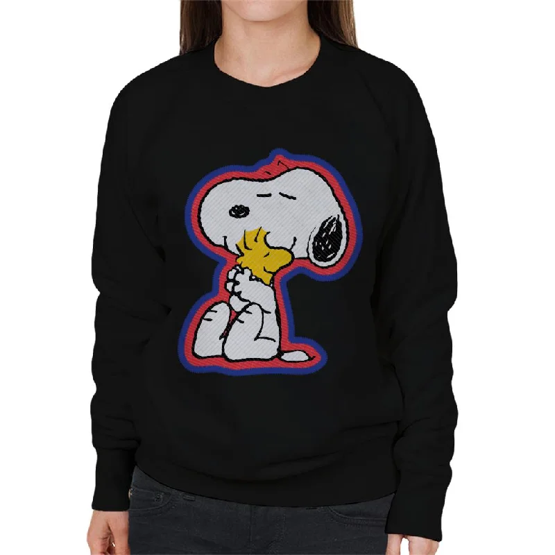 Peanuts Snoopy Hugging Woodstock Women's Sweatshirt Hoodie with Elastic Cuffs Stretchable Comfortable