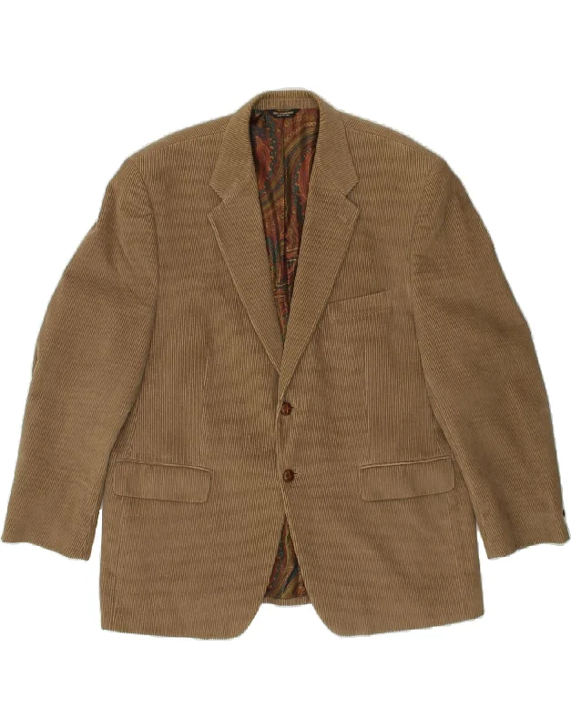 RALPH LAUREN Mens 2 Button Corduroy Blazer Jacket UK 44 2XL Brown Cotton Front Pockets Side Pockets Patch Pockets