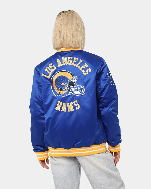 Mitchell & Ness Los Angeles Rams Heavyweight Satin Jacket Royal Toggled Jacket Drawstring Jacket Belted Jacket