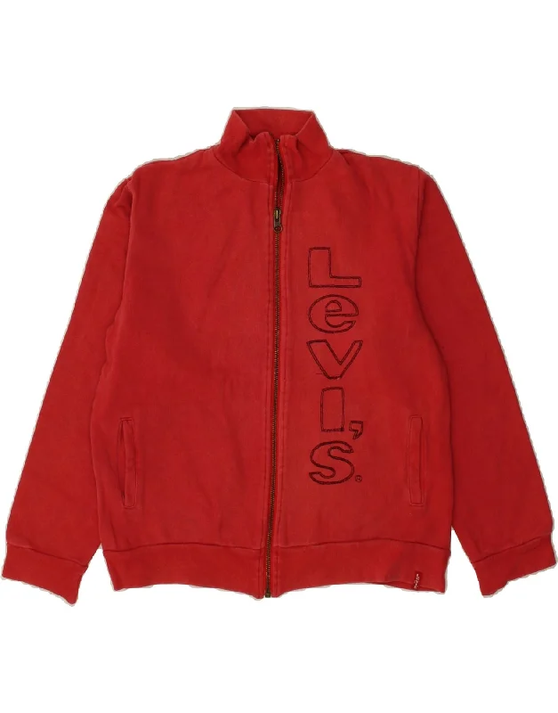 LEVI'S Girls Graphic Tracksuit Top Jacket 11-12 Years Red Cotton Cotton Fabric Linen Fabric Terry Fabric