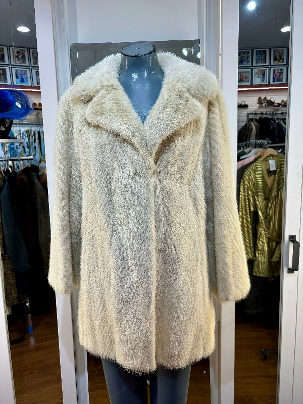 70’s Off White Big Lapels Mink Coat By Flemington Furs Nylon Polyester Spandex