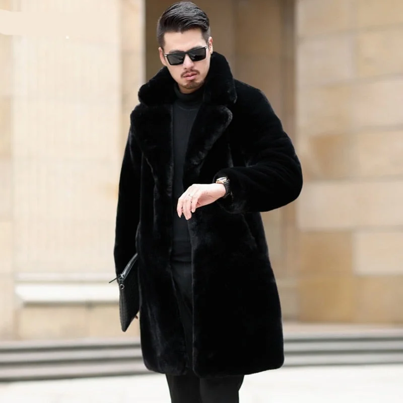 Wjczt Men  Winter Outfits  Winter Long Black Thick Warm Fluffy Soft Faux Fur Coat Men Long Sleeve Lapel Plus Size Korean Fashion Men 4xl 5xl Asymmetrical Collar Hooded Zippered