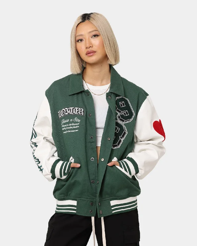 Loiter Human Varsity Jacket Green Embroidered Jacket Appliqued Jacket Beaded Jacket