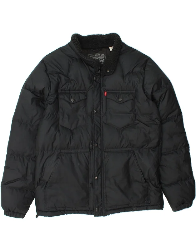 LEVI'S Mens Padded Jacket UK 40 Large Black Polyester Cotton Fabric Linen Fabric Terry Fabric