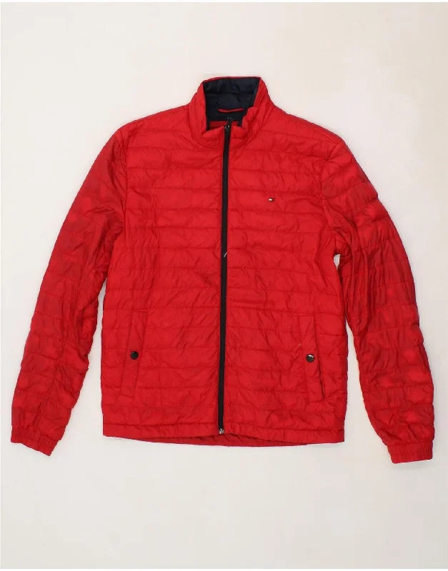 TOMMY HILFIGER Mens Padded Jacket UK 36 Small Red Polyamide Cotton Jacket Linen Jacket Terry Jacket