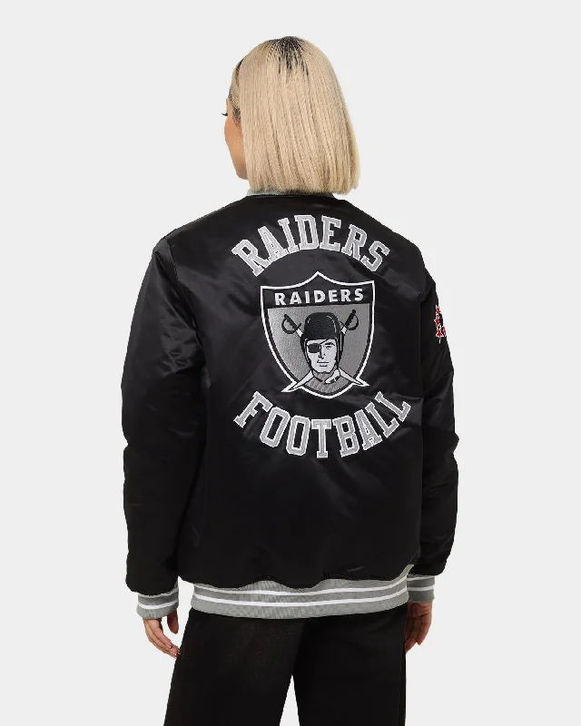 Mitchell & Ness Las Vegas Raiders Heavyweight Satin Jacket Black Boat Neck Shawl Collar Notched Collar