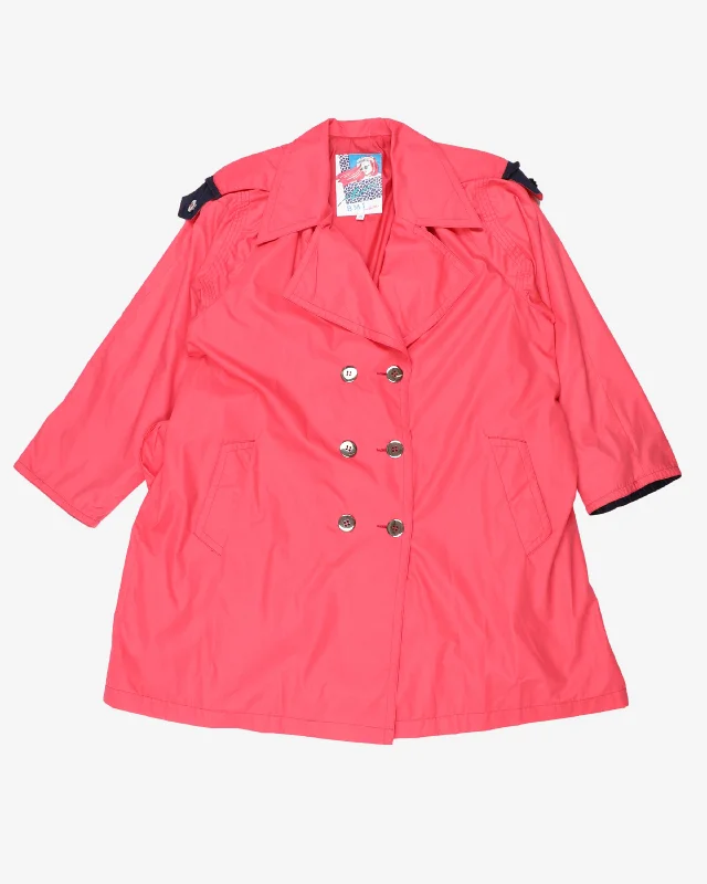 BMI Vintage Neon Pink Long Rain Coat - L Hooded Caped Scarf