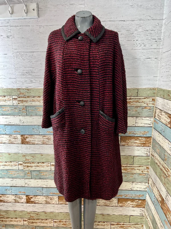 60’s Red & Black Swing Wool Coat Lapel Coat Peter Pan Collar Coat Cowl Neck Coat