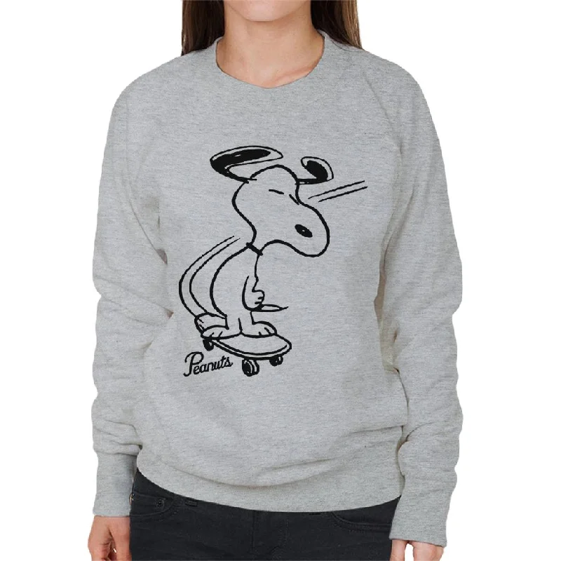 Peanuts Snoopy Skateboard Women's Sweatshirt Hoodie with Hidden Zipper Minimalist Clean