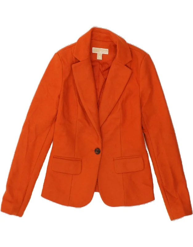 MICHAEL KORS Womens 1 Button Blazer Jacket US 00 2XS Orange Wool Welt Pockets Slit Pockets Flap Pockets