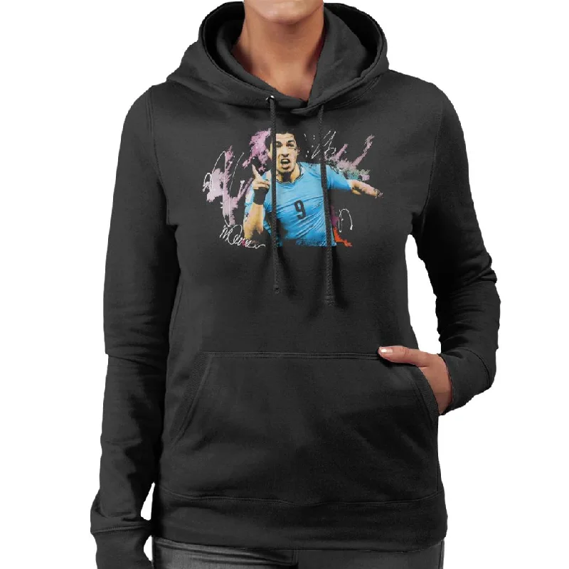 Sidney Maurer Original Portrait Of Luis Suarez Uruguay Women's Hooded Sweatshirt Hoodie with Thumb Holes Functional Cozy