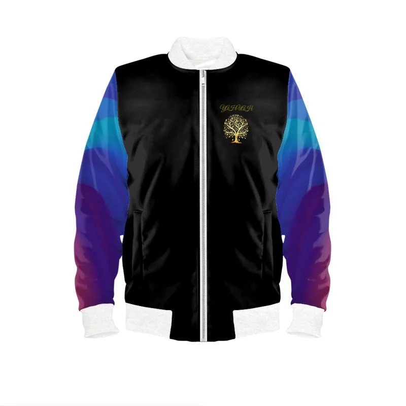 Yahuah-Tree of Life 01 Royal Ladies Designer Bomber Jacket Mesh Jacket Canvas Jacket Denim Jacket