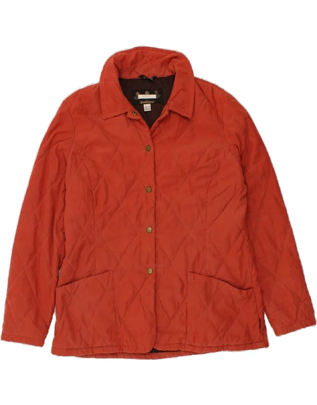 BARBOUR Womens Quilted Jacket UK 16 Large Orange Ribbed Jacket Pleated Jacket Ruffled Jacket