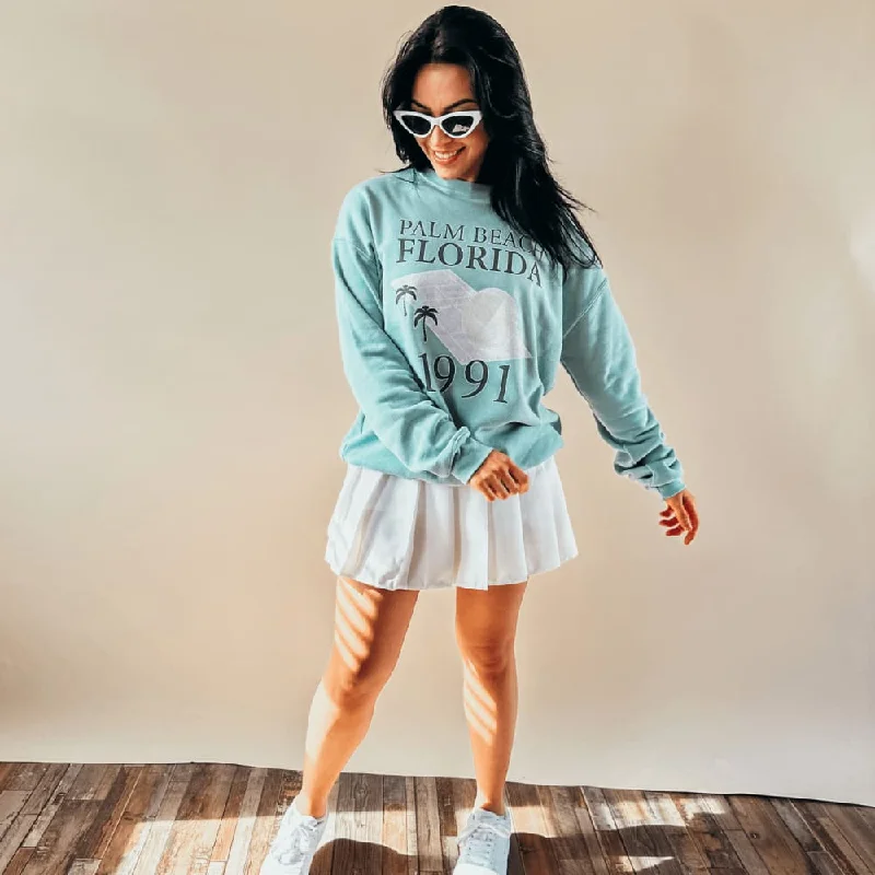 Palm Beach Sweatshirt Hoodie with Exposed Zipper Edgy Industrial