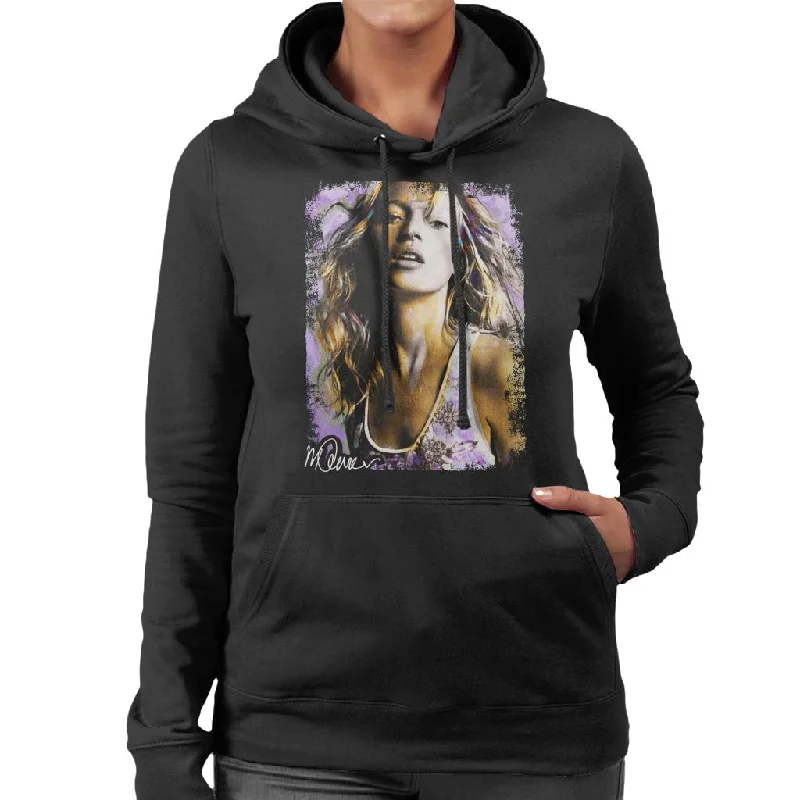 Sidney Maurer Original Portrait Of Kate Moss Pastel Women's Hooded Sweatshirt Hoodie with Metallic Shiny Futuristic