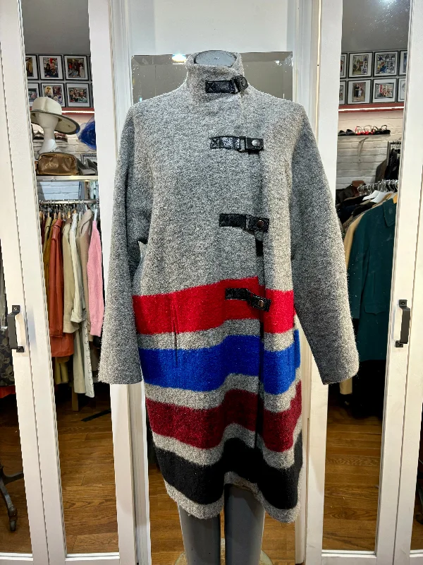90s Wool Gray Coat With Horizontal Stripes by Plenty Blazer Duffle Coat Pea Coat