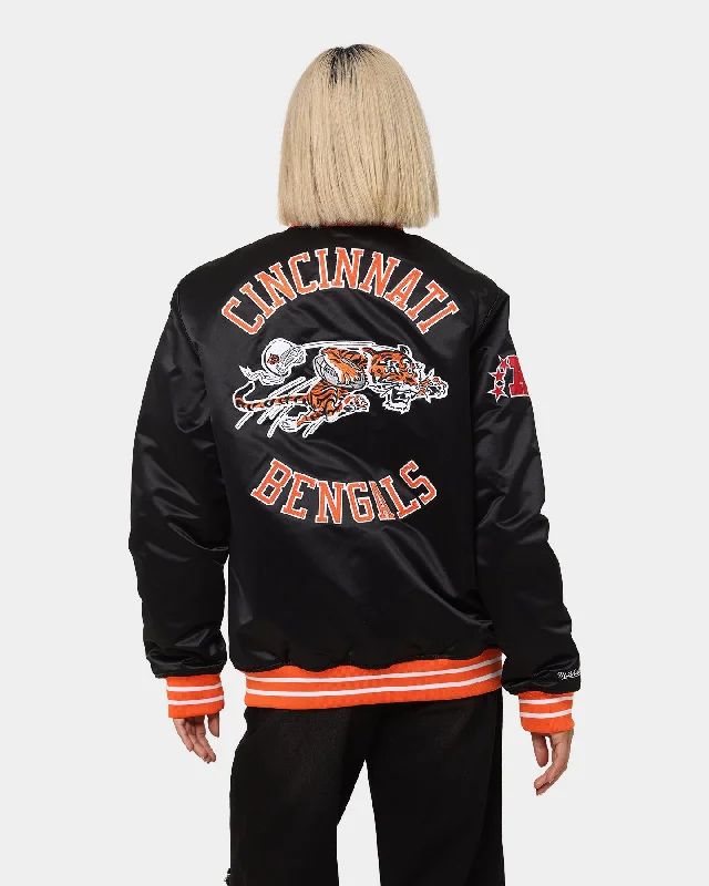 Mitchell & Ness Cincinatti Bengals Heavyweight Satin Jacket Black Tailored Jacket Straight Jacket A-Line Jacket