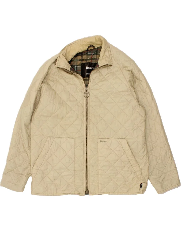 BARBOUR Mens Quilted Jacket UK 42 XL Beige Nylon Bomber Jacket Anorak Windbreaker