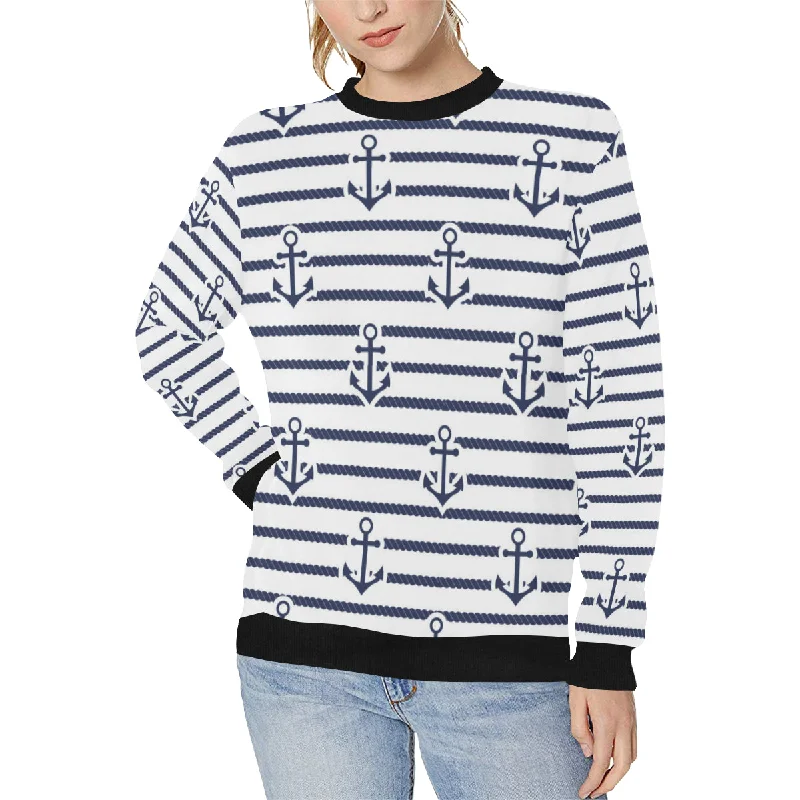 Anchor rope nautical  pattern Women's Crew Neck Sweatshirt Hoodie with Full-Zip Functional Layering