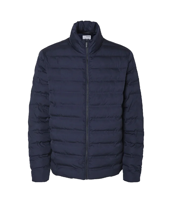 Padded Quilted Jacket - Navy Satin Fabric Silk Fabric Chiffon Fabric