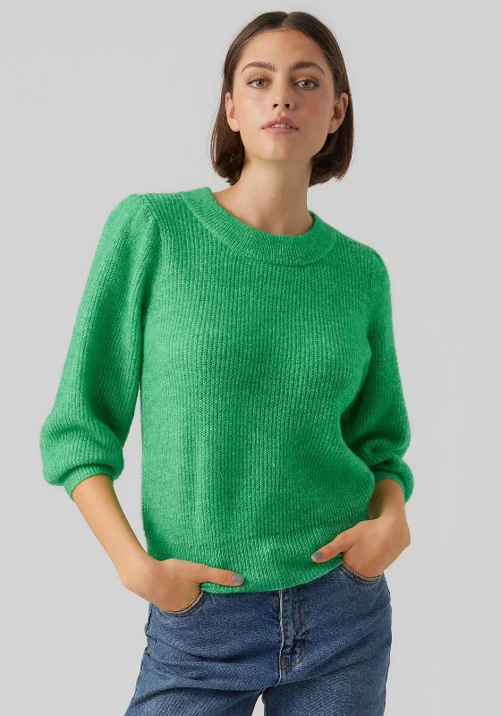 Vero Moda Three Quarter Sleeve Jumper, Bright Green Denim Fabric Leather Fabric Suede Fabric Vero Moda Three Quarter Sleeve Jumper, Bright Green Denim Fabric Leather Fabric Suede Fabric