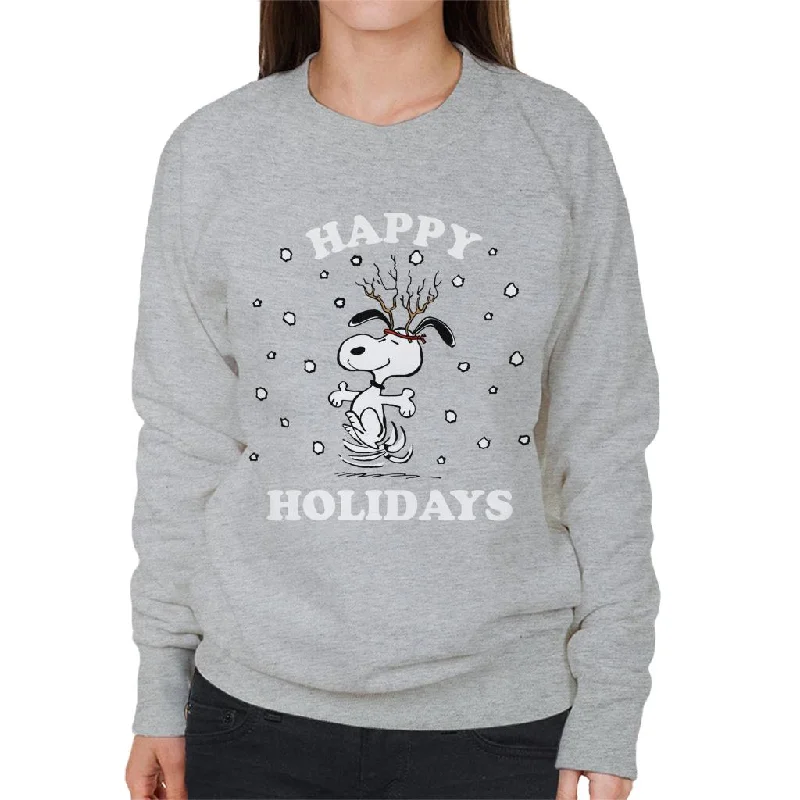 Peanuts Christmas Happy Holidays Snoopy Women's Sweatshirt Hoodie with Cropped Fit Short Trendy