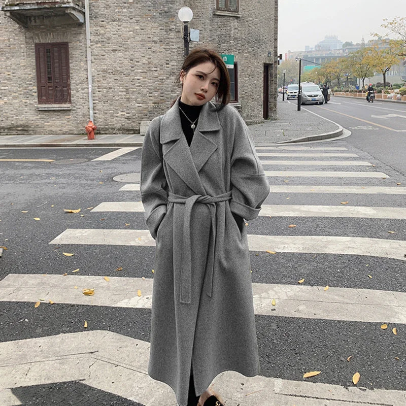 Wjczt New Sicilian Lazy Coat Elegant Double-Sided Cashmere Extended Loose plus Size High-Grade Woolen Coat Coat Overcoat Trench Coat