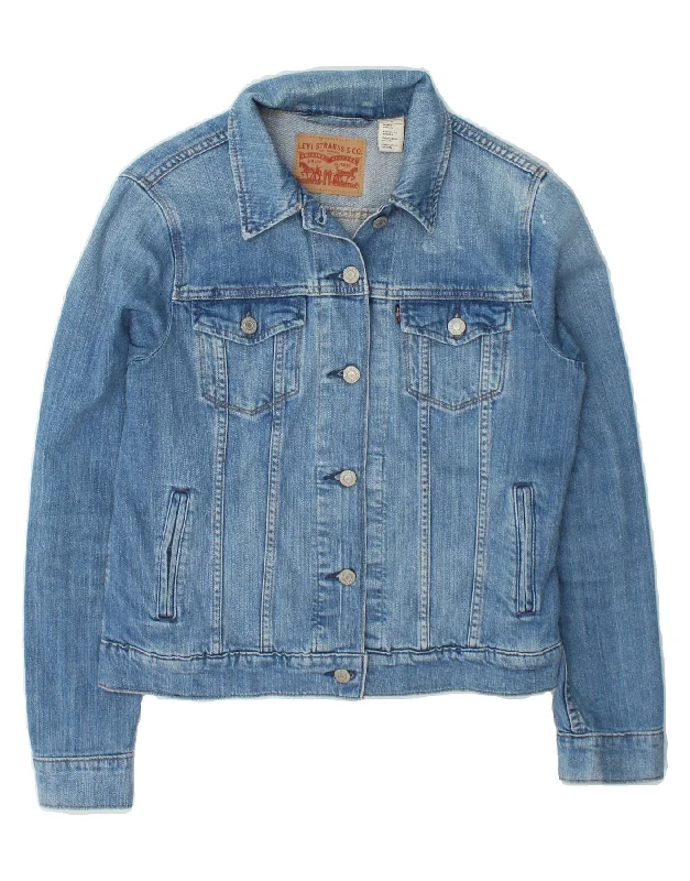 LEVI'S Womens Denim Jacket UK 14 Medium Blue Cotton V-Neck Jacket Boat Neck Jacket Square Neck Jacket