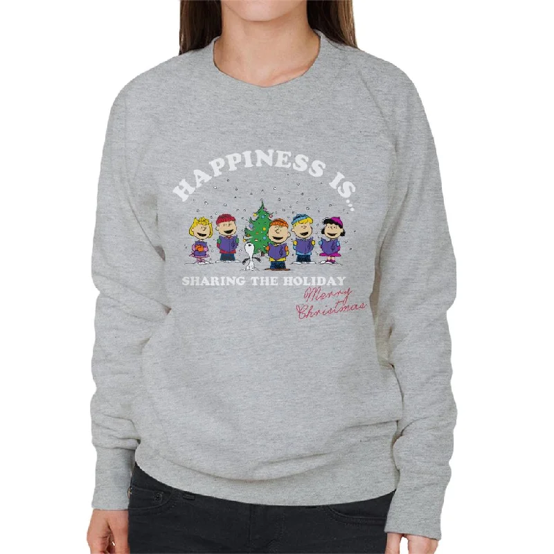 Peanuts Sharing The Holiday Christmas Women's Sweatshirt Hoodie with Bell Sleeves Flared Feminine