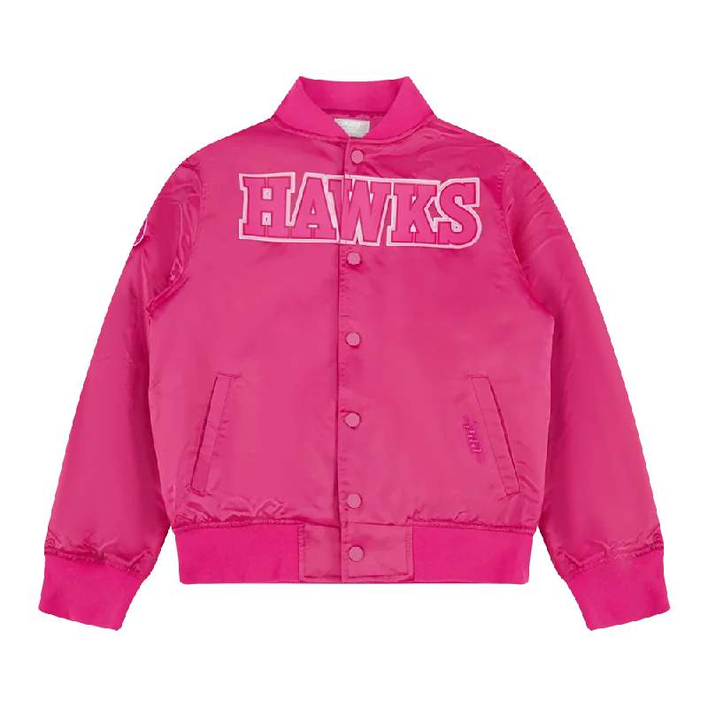 NBA ATLANTA HAWKS TRIPLE PINK BIG GIRLS  SATIN JACKET (BEETROOT PURPLE) Tiered Jacket Buttoned Jacket Zippered Jacket