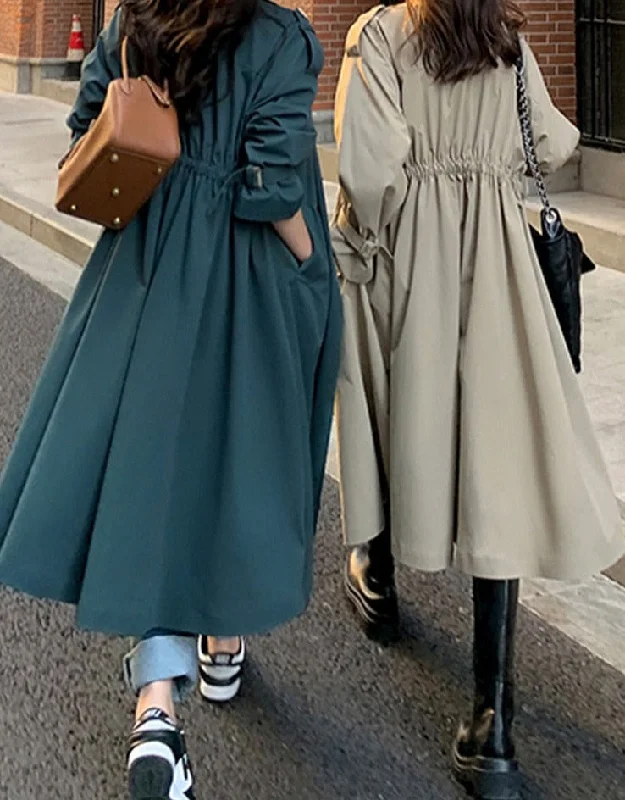 Wjczt Stylish Lapel Women Long Trench Coats Spring Full Sleeve Double Breasted Elastic Waist Belted Female Windbreaker 2022 Buttoned Zippered Snapped